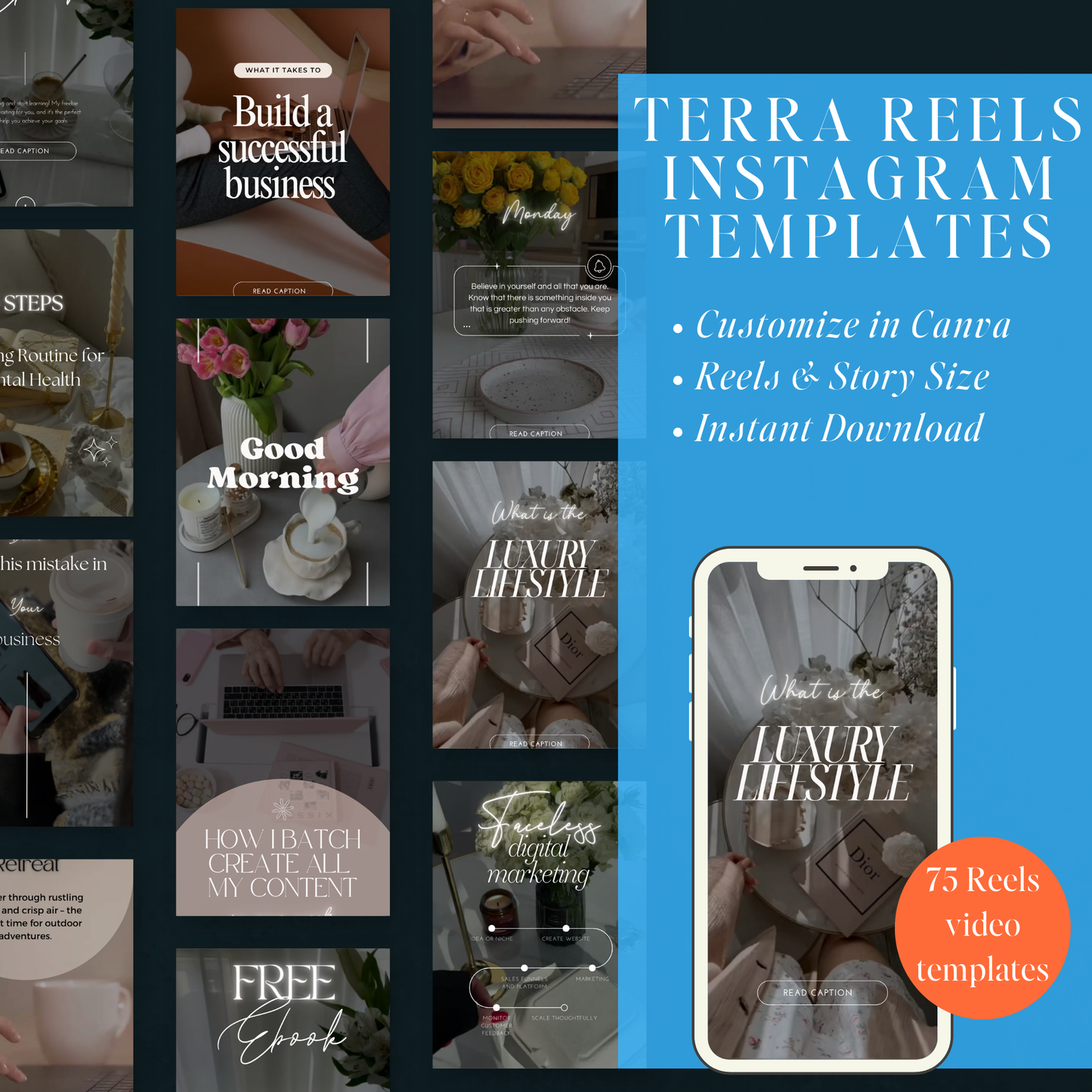 Terra Reels Instagram Templates for Female Entrepreneurs. 75 Videos