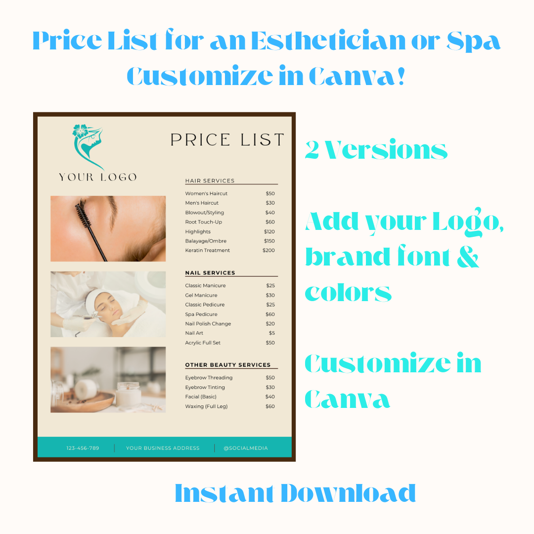 Price List Template For Esthetician Style 1