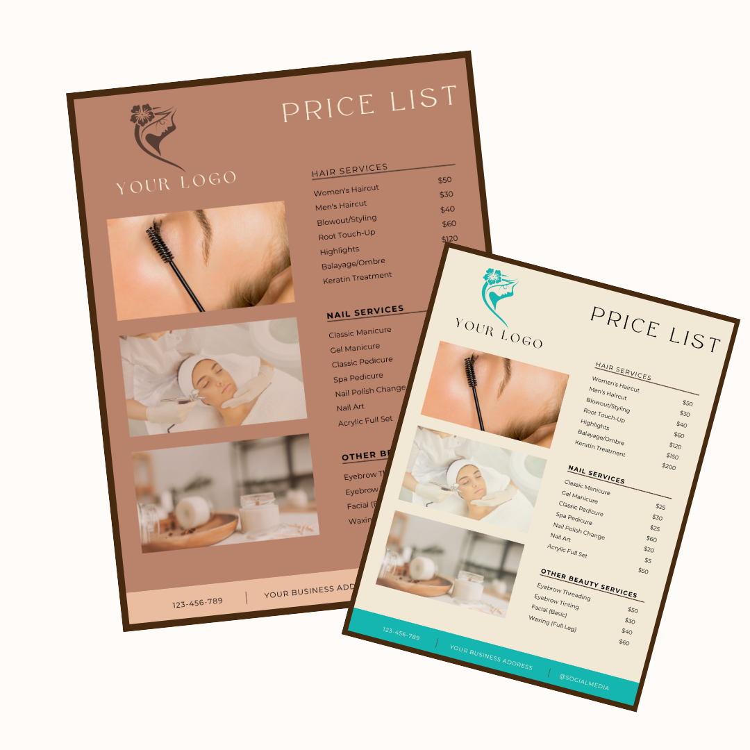 Price List Template For Esthetician Style 1