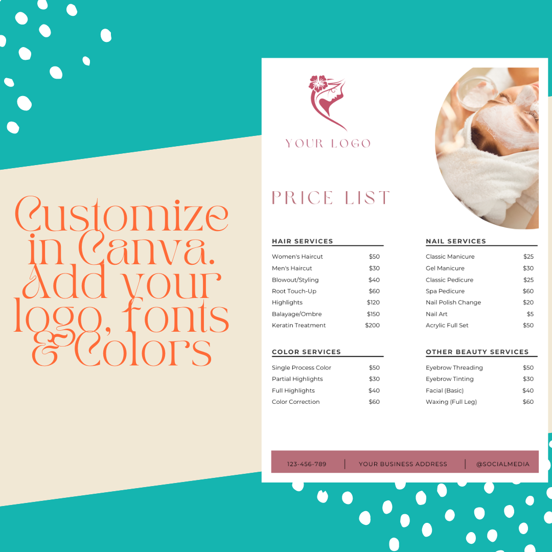 Price List For Esthetician Style 2