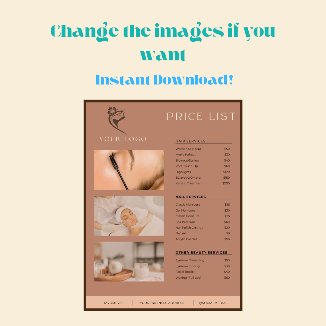 Price List Template For Esthetician Style 1