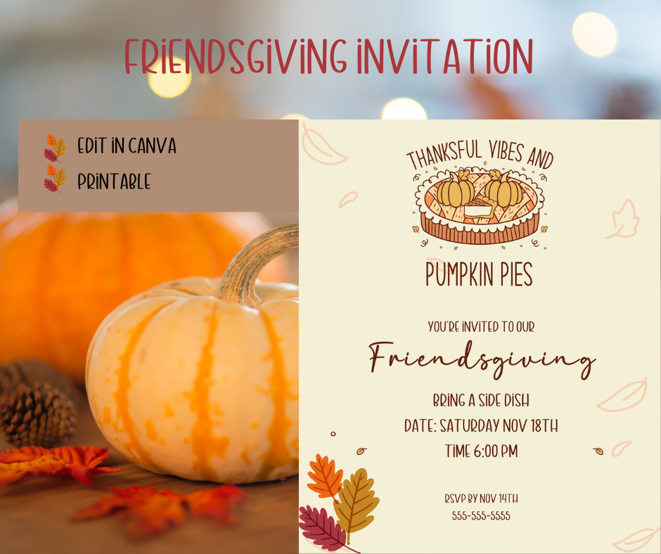 Friendsgiving Invitation. Can edit to Thanksgiving. Holiday Invitation Template. Thanksgiving invite. Printable Friendsgiving party invite