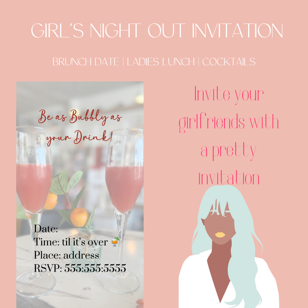 Girls Night Out Invitation. Printable Postcard and Mobile sized invitation. Canva Template. Happy Hour Invitation. Wine Invitation. Brunch