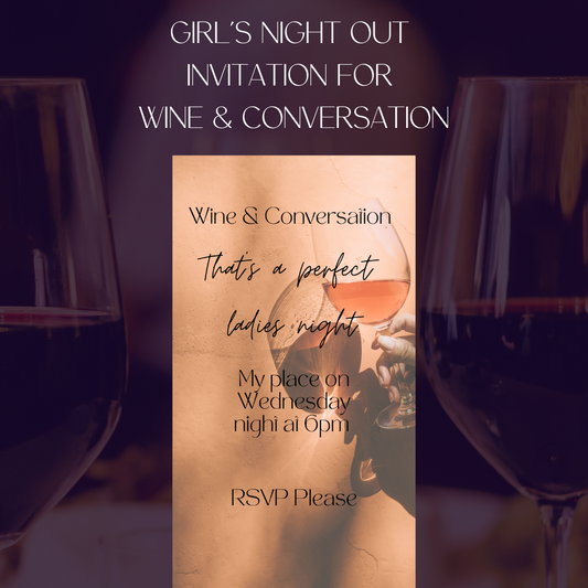 Girls Night Out Invitation for Wine & Conversation. Customizable Invitation Card Template in Canva. Happy Hour Invitation. Wine Invitation